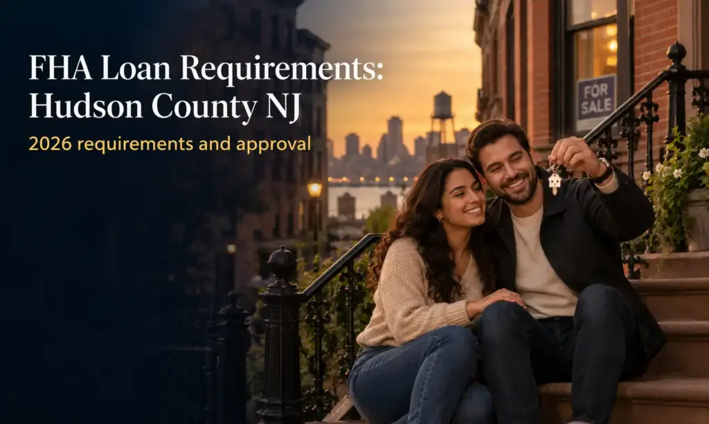Couple holding house keys on a brownstone stoop in Hudson County NJ