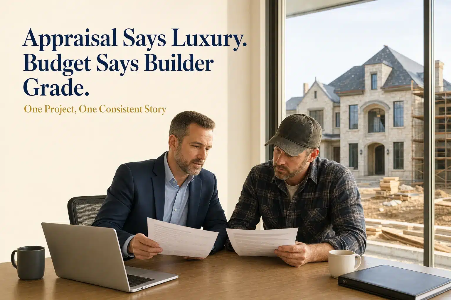 Appraisal Says Luxury. Budget Says Builder Grade. Lender and builder reviewing documents